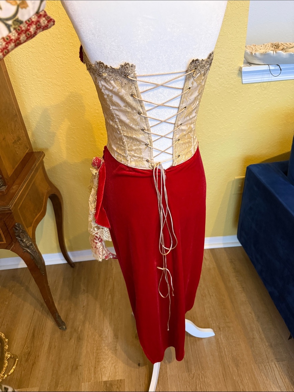 Red and Gold Floral-Trim Maxi Dress - Picture 9 of 10